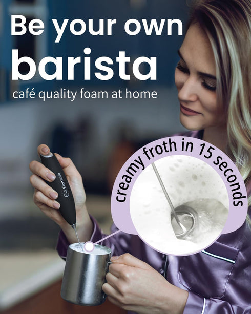 Elementi Milk Frother Wand & Drink Mixer with Stand - Turbo Milk & Coffee Frother Handheld - Hand Held Coffee Mixer Wand & Cold Foam Maker for Fro...