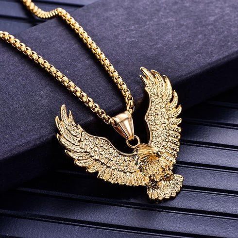 Eagle Charm for Men,Norse Viking Bald Eagle Pendant Necklace,American Bald Eagle Totem Amulet Charm Pendant,Gold Flying Hawk Eagle Jewelry,Gothic ...