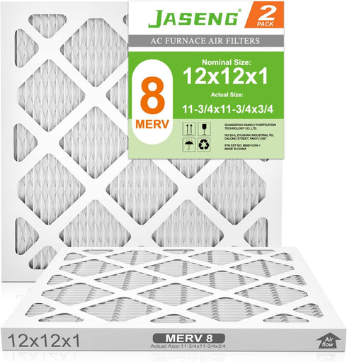 12x12x1 AC Furnace Air Filters, MERV 8 Dust Defense, JASENG MPR 600 Pleated HVAC Air Filter Replacement 2-Pack (exact dimensions: 11 3/4"x11 3/4"x...