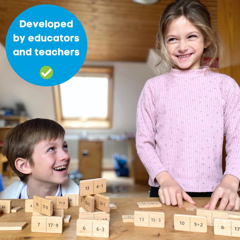 Math Domino Game for 1st & 2nd Grade | Wooden Algebra Dominoes Plus/Minus | Educational Learning Toy for Kids 6+ | Classroom, Homeschool & Teachin...