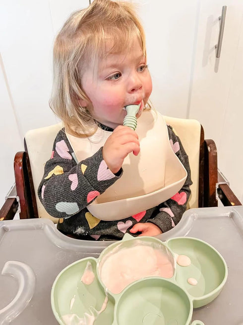 PandaEar 2 Pack Silicone Suction Plates for Baby, Divided Unbreakable Toddler Plate with 2 Pack Spoons for Self Feeding, Babies Utensils Feeding S...