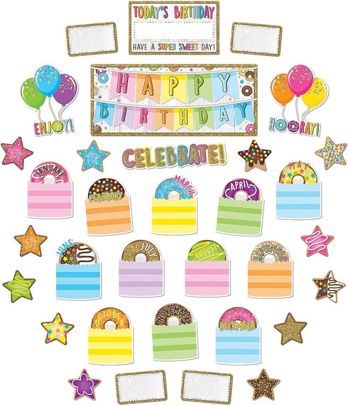 Ashley Productions Smart Poly Mini Bulletin Board Set, Birthday Donutfetti Design, 33 Pieces...