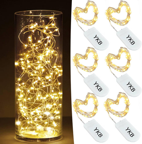 YKB 6 PCS Fairy Lights LED Starry String Lights with 20 Micro LEDs on 3.3FT/1m Copper Wire, Powered by 2xCR2032(Incl) Batteries, for Wedding Party...