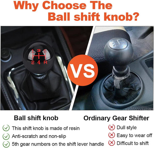 5 Speed Car Racing Gear Shift Shifter knob, Resin Polished Round Ball Shift Knob with 3 Adapters Compatible with Manual Car(Mini Black 5)...