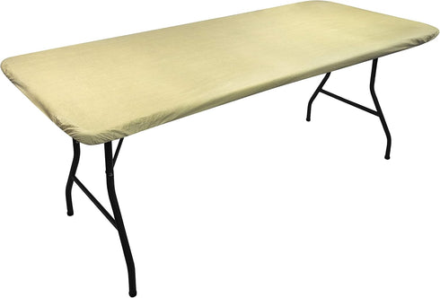 Covers For The Home Deluxe Elastic Edged Flannel Backed Vinyl Fitted Table Cover - Basketweave (Beige) Pattern - Banquet - 4' x 30"...