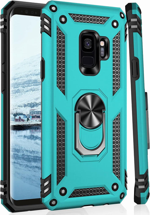 IKAZZ for Galaxy S9 Case,Military Grade Shockproof Heavy Duty Protective Phone Cover Pass 16ft Drop Test with Magnetic Kickstand Turquoise...
