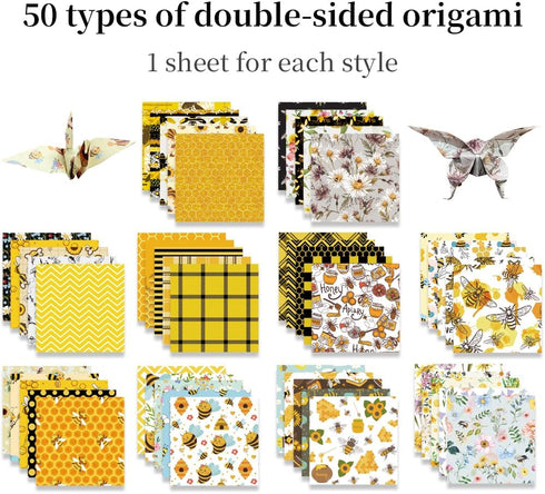 Square Origami Paper 6x6 Double Sided 50 Sheets 50 Colors 70GSM Origami Kit Japanese Chiyo Easy Fold Arts Crafts DIY Handwork Beginner Bee...
