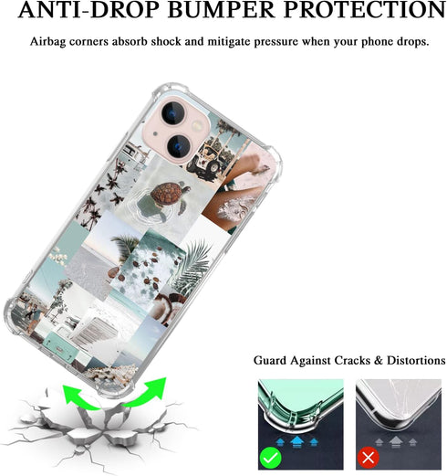 Turtle Aesthetic Collage Case Compatible with iPhone 14 Plus, Pastel Summer Vibe Beach Ocean Case for iPhone 14 Plus for Teens Men and Women, Cool...