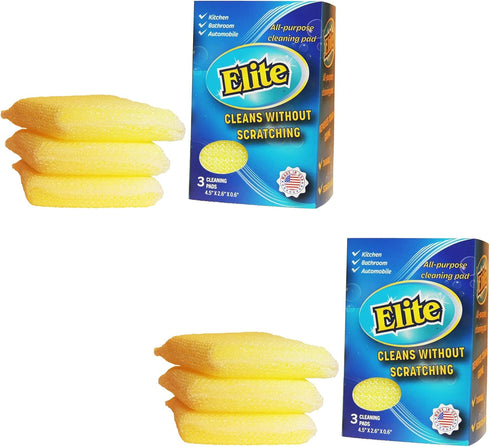 Elite All Purpose Cleaning Pad, 6 Pads (2x3pack), Non Scratch, Dish Sponge, Scrubber, Sponges for Kitchen and Household Use, Made in USA...
