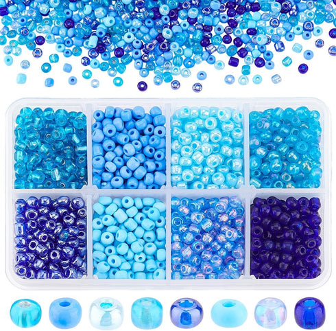 PH PandaHll 6/0 Blue Seed Beads, 1900 Pcs 4mm Seed Beads Pony Beads Blue Beads Glass Seed Beads Waist Beads 8 Colors Winter Beads Spacer Czech Bea...