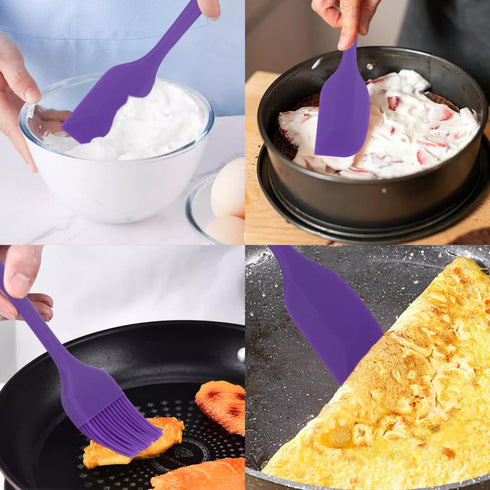 Silicone Spatulas Set, Rubber Spoon Spatula Heat Resistant Spoonula One Piece Design Seamless Spatula Non-Stick Scrapers Baking Mixing Tool (Purpl...