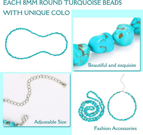 Glenmal 2 Pieces Long Turquoise Beads Endless Necklace Turquoise Choker Necklace Boho Western Necklaces for Women Handmade Turquoise Jewelry, 47''...