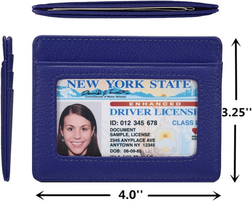 womens Credit Holder Genuine Leather Slim Minimalist Card Case Wallet, Blue With Id Window, Classic US...