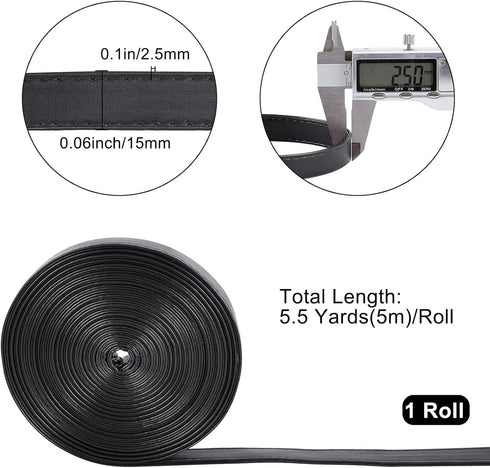 GORGECRAFT 5M Long Double Sided Leather Strips 15MM Wide Shoulder Bag Leather Strap Roll Black Smooth Leather String Flat Cord for DIY Crafts Clot...