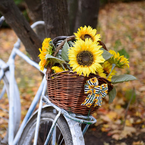 Whaline 6 Rolls Sunflower Wired Edge Ribbon 30 Yards 2.5 Inch Buffalo Plaids Flower Truck Fabric Ribbon Spring Summer Floral Decorative Craft Ribb...