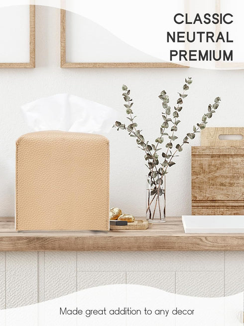 Tissue Box Cover, Functional Tissue Box Holder, Square PU Leather Tissue Holders Decorative Organizer for Bathroom Vanity Countertop, Night Stands...
