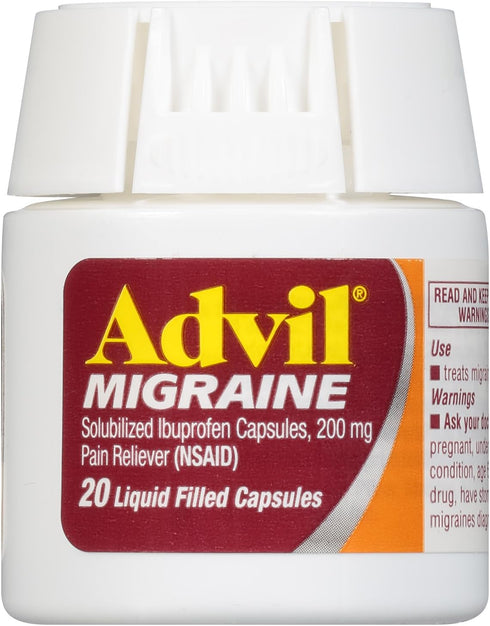 Advil Migraine Headache Relief, Ibuprofen Capsules with Ibuprofen 200mg for Migraine Relief, Nausea Relief and Light Sensitivity Relief - 20 Liqui...