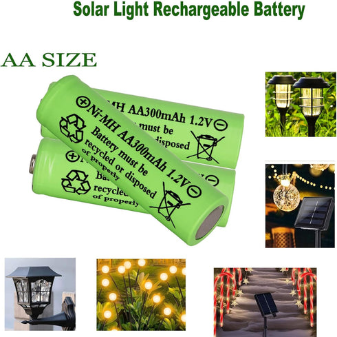16 Packs1.2V AA 300mAh Solar Lights Batteries Ni-MH Rechargeable Double A Battery for Outdoor Solar Lights, String Lights, Pathway Lights...