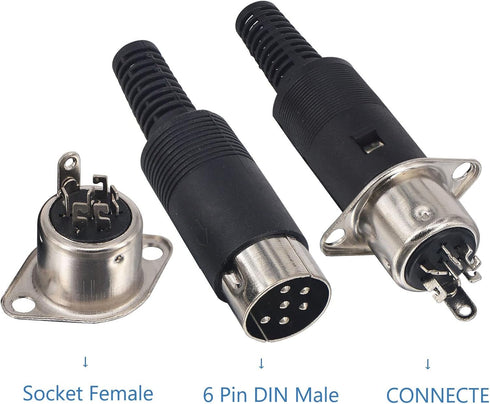 DIN 6 Pin Male Plug Solder Connector + Female Adapter Recessed Socket Panel Mount AV Adapter Audio Socket for Digital Audio Devices Set of 2...