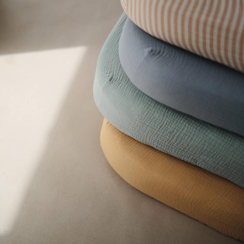 mushie Extra Soft Muslin Fitted MINI Crib Sheet | 24"x 38" (Natural Stripe)...