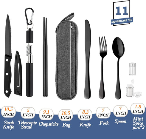 Hommaly Portable Travel Reusable Utensils Silverware with Case,Travel Camping Cutlery set,Chopsticks and Straw Flatware, Stainless steel Utensil s...