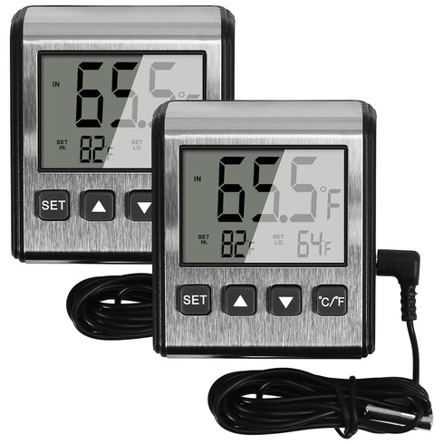 2 PCS Fridge Refrigerator Thermometer Freezer Digital Thermometer Temperature Big LCD Stainless Panel Room Temperature Monitor with Max/Min Temper...