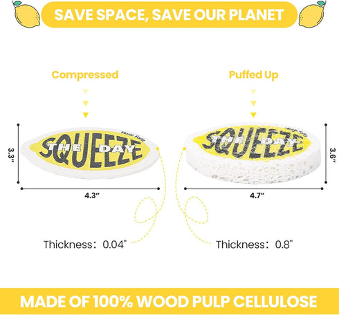 3Pack Lemon Dish Sponges | Squeeze The Day Fun Fruit Design | Cute Cellulose Compressed Kitchen Sponges |Natural & Biodegradable | Odor Resistant ...
