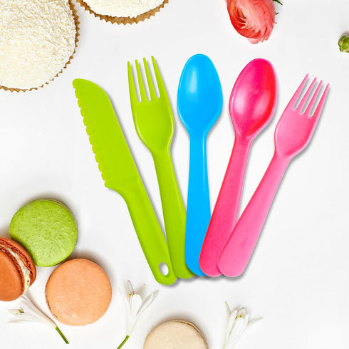 16 Pcs Kids Plastic Utensils, Reusable Toddler Feeding Utensils with 8 Kids Forks and 8 Kids Spoons, Colorful Kids Silverware Cutlery Set for Scho...