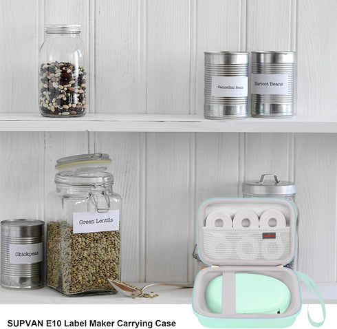 Label Maker Case for SUPVAN E10 Mini Bluetooth Label Printer, Extra Interior Mesh Pocket Fits Label Paper Cable, Green. (CASE ONLY! Label Maker no...