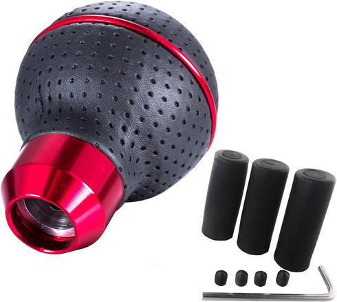 Arenbel 5 Speed Shifter Knobs Leather Car Gear Stick Lever Shift Ball Handle Replacement Fit Most Manual Vehicles, Red...