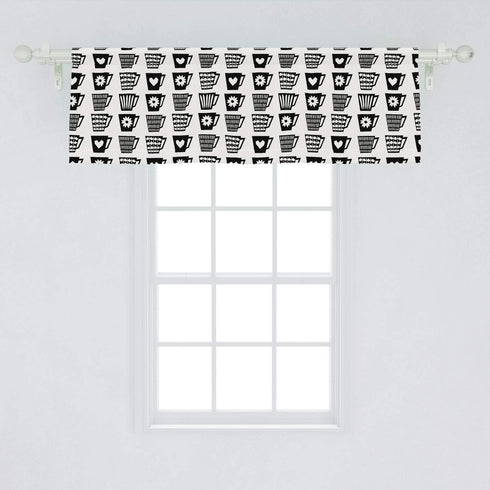 Lunarable Mid Century Modern Window Valance, Repeating Pattern with Various Motifs on Coffee Cups Print, Curtain Valance for Kitchen Bedroom Decor...