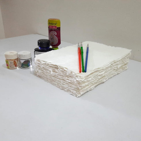 E-Tailor Handmade Cotton Deckle Edge Paper Loose Leaf Sheets for Sketch Painting Invitatons Art Work Kids 130 GSM Ivory White (HPDW-102-3x5-50-She...