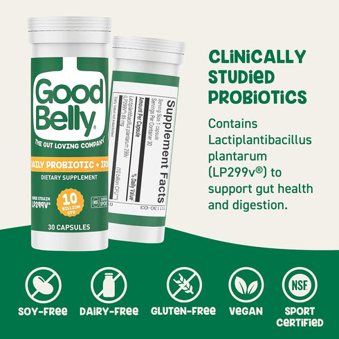 GoodBelly Probiotic Capsules for Digestive Health & Iron Absorption | Vegan Probiotic Supplement with 10 Billion Live Cultures | Probiotics for Wo...