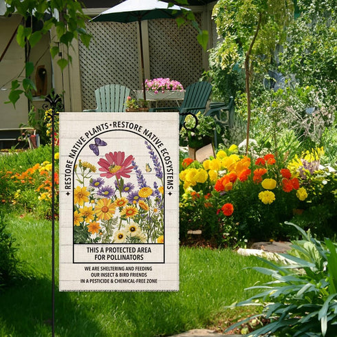 Restore Native Plants Welcome Garden Flag, 12 x 18 Inch Double Sided Holiday Yard Outdoor Farmhouse Lawn Decor Flag, Funny Gardening Yard Flag Gif...