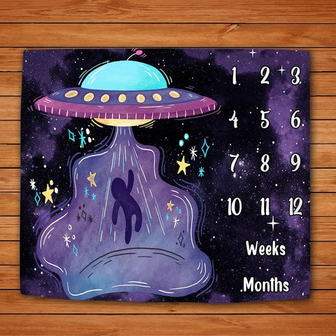 Space Baby Age Blanket, UFO Astronaut Baby Monthly Milestone Blanket Growth Chart Blanket, 48x40 inch Memory Blanket Nurse Receiving Blanket Baby ...