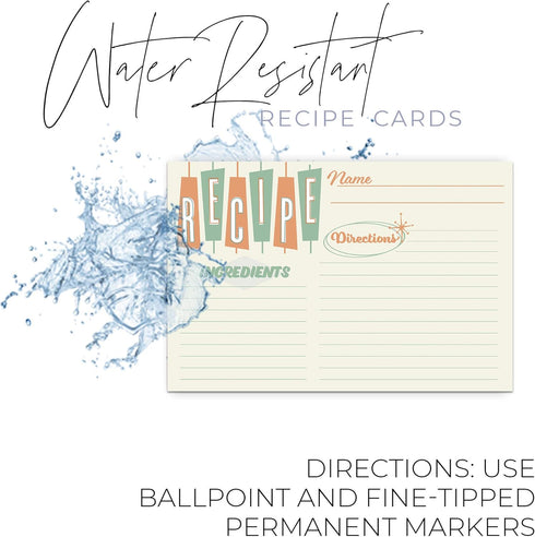 Retro Recipe Cards from Dashleigh, 48 Cards, 4x6 inches, The Gift Collection, Blank, Water-Resistant and Double-Sided...