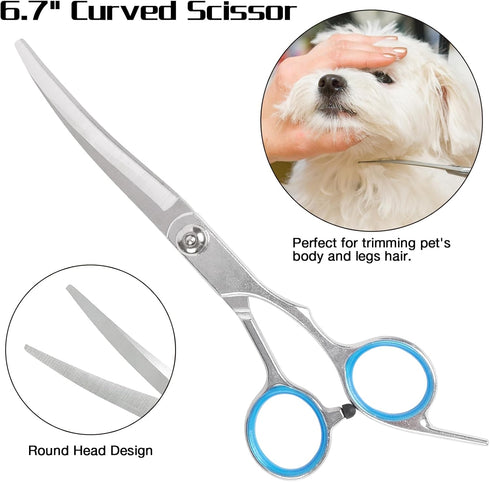 Premium Dog Grooming Scissors with Safety Round Tips, 6 in 1 Dog Grooming Scissors Kit, 4CR Stainless Steel Premium Pet Grooming Shears for Dog, S...