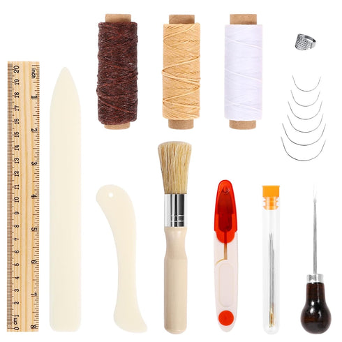 22 Pcs Hand Bookbinding Tools,Bookbinding Kit Starter Tools Set Bone Folder Paper Creaser Curved Needles Wax Thread Glue Brush Awl Ruler DIY Book ...