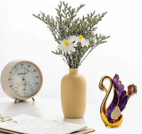 Swan Base Holder with 6pcs Coffee Dessert Dinner Spoon Set, Metal Coffee Spoon Organizer Teaspoon Fruit Dessert Flatware Sugar Ice Cream Spoons (P...