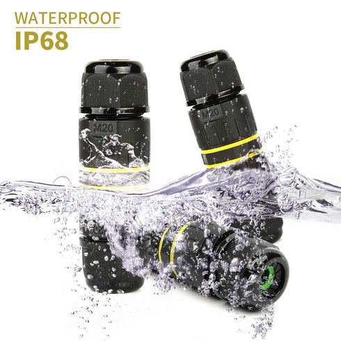 3 Pole Wire Connector Waterproof IP68 External Electrical Junction Box,M20 for Ø5-12mm Wire Range(AC 450V, 24A),2 Way 3Pin,Use for Outdoor Billboa...