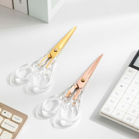2 Pack Clear Acrylic Gold, RoseGold Stainless Steel Craft Scissors for Office, Home, School (Gold+RoseGold)...