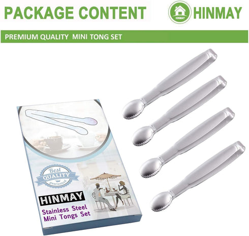 Mini Serving Tongs 5-Inch Stainless Steel Small Appetizer Tongs, Set of 4...