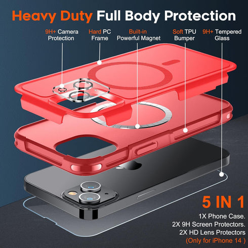 SUPFINE Magnetic for iPhone 14 Case(Compatible with MagSafe)(12FT Military Grade Drop Protection) 2X Tempered (Glass Screen+Camera Lens Protector)...