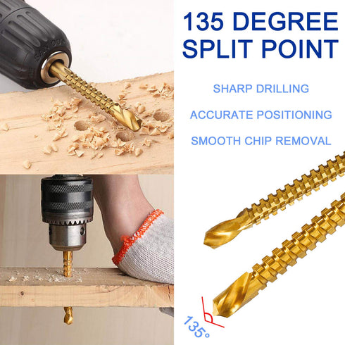 Titanium Coated HSS Twist Drill Bits - 6pcs 3-8mm Serrated Grooving Cutting Carpenter Side Cutting Tap Spiral Saw Drill Bit Woodworking Wood Metal...