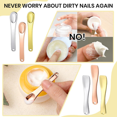 3 Pcs Metal Cosmetic Spoon, Mini Skincare Spatula Reusable Stick Applicator Beauty Scoop Facial Cream Mask Spoon for Cream Lotions Moisturizers Mi...
