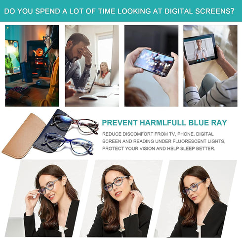 EYEURL Cat Eye Reading Glasses for Women 2 Pair Blue Light Blocking Readers 1.75 Comfort Spring Hinge Lightweight Eyeglasses Anti Glare for Ladies...