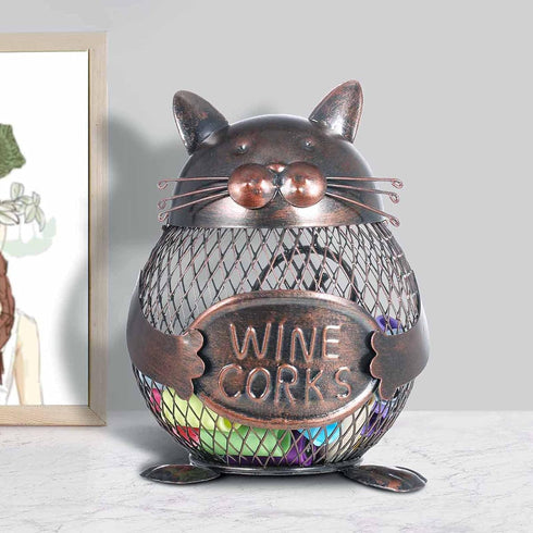 Tooarts Practical Kitten Wine Cork Container Iron Piggy Bank Handcraft Home Decoration Gift...