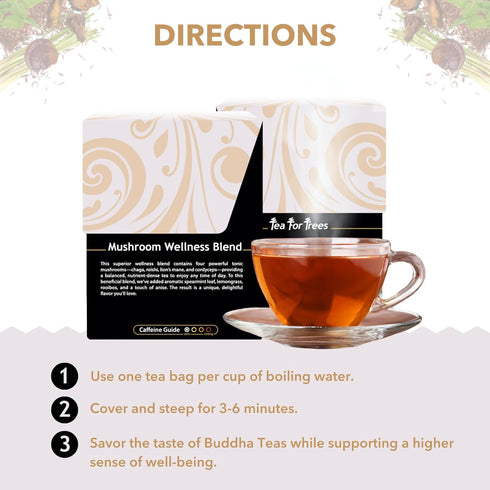Buddha Teas - Organic Mushroom Wellness Blend - Herbal Tea - For Health & Wellbeing - With Antioxidants & Minerals - Clean Ingredients - Caffeine ...