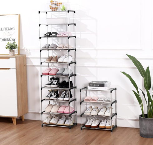 Stackable Small Shoe Rack, Entryway, Hallway and Closet Space Saving Storage and Organization (3-Tier, Black)...