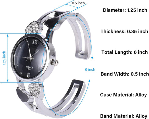ele ELEOPTION Women Bangle Watch Bracelet Quartz with Rhinestone Round Dial Stainless Steel Band Cuff Watches with Womens Wrist Watch Box...